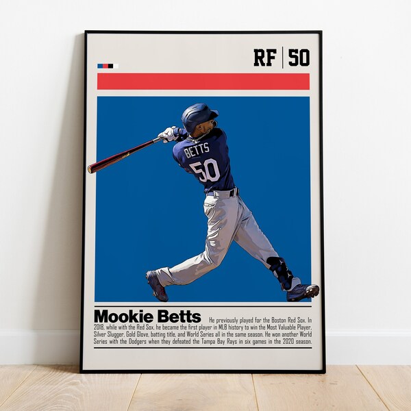 Mookie Betts Poster Digital Download | Printable Wall Art for Baseball Fans | Mid Century Modern Decor for Bedroom & Office Sports Fan Gift