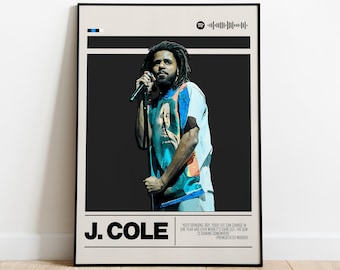Póster digital de J. Cole para fanáticos del hip hop. Arte mural para fanáticos de la música. Decoración moderna de hip hop para dormitorio y oficina. Arte mural digital.