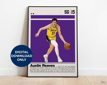 Póster digital de Austin Reaves para aficionados al deporte, arte mural para aficionados al baloncesto, decoración deportiva moderna para dormitorio y oficina.