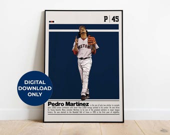 Póster digital de Pedro Martínez para fanáticos de los deportes, arte mural para fanáticos del béisbol, decoración deportiva moderna para dormitorio y oficina, arte mural digital