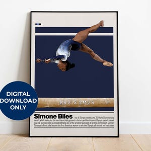 Simone Biles Pôster Digital para Fã de Esportes Arte de Parede para Fã de Ginástica Sprint Decoração Esportiva Moderna para Quarto e Escritório Arte de Parede Digital