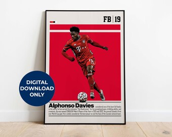 Alphonso Davies Digital Poster for Sports Fan Wall Art for Soccer Fans Modern Sports Decor for Bedroom & Office Digital Wall Art