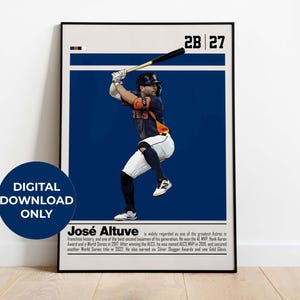 Jose Altuve Poster Digital Download | Printable Wall Art for Baseball Fans | Mid Century Modern Decor for Bedroom & Office Sports Fan Gift