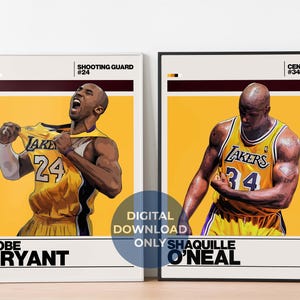 Poster digitale di Kobe e Shaq per appassionati di sport, arte murale per appassionati di basket, arredamento sportivo moderno per camera da letto e ufficio, arte murale digitale