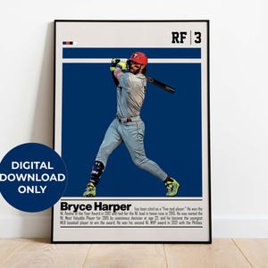 Poster digitale di Bryce Harper per appassionati di sport, arte murale per appassionati di baseball, decorazioni sportive moderne per camera da letto e ufficio, arte murale digitale