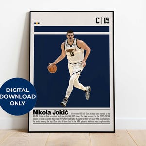 Nikola Jokic Poster digitale per appassionati di sport, decorazione da parete per appassionati di basket, decorazione sportiva moderna per camera da letto e ufficio, decorazione da parete digitale