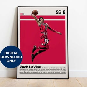 Poster digitale di Zach LaVine per fan dello sport, arte murale per fan del basket, arredamento sportivo moderno per camera da letto e ufficio, arte murale digitale