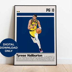 Tyrese Haliburton Poster digitale per fan dello sport Arte murale per fan del basket Decorazione sportiva moderna per camera da letto e ufficio Arte digitale