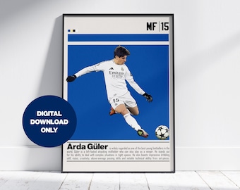 Arda Güler Digital Martinez Poster for Sports Fan Wall Art for Soccer Fans Modern Sports Decor for Bedroom & Office Digital Wall Art