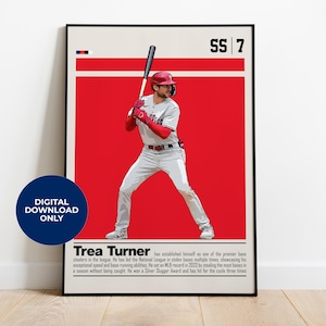 Trea Turner Poster digitale per fan dello sport Arte murale per fan del baseball Decorazione sportiva moderna per camera da letto e ufficio Arte murale digitale