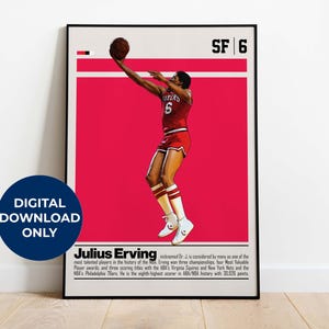 Julius Erving Digital Poster for Sports Fan Wall Art for Basketball Fans Modern Sports Decor for Bedroom & Office Digital Wall Art