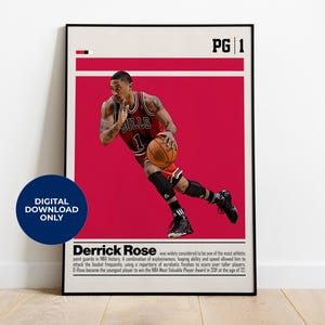 Póster digital de Derrick Rose para fanáticos de los deportes, arte mural para fanáticos del baloncesto, decoración deportiva moderna para dormitorio y oficina, arte mural digital