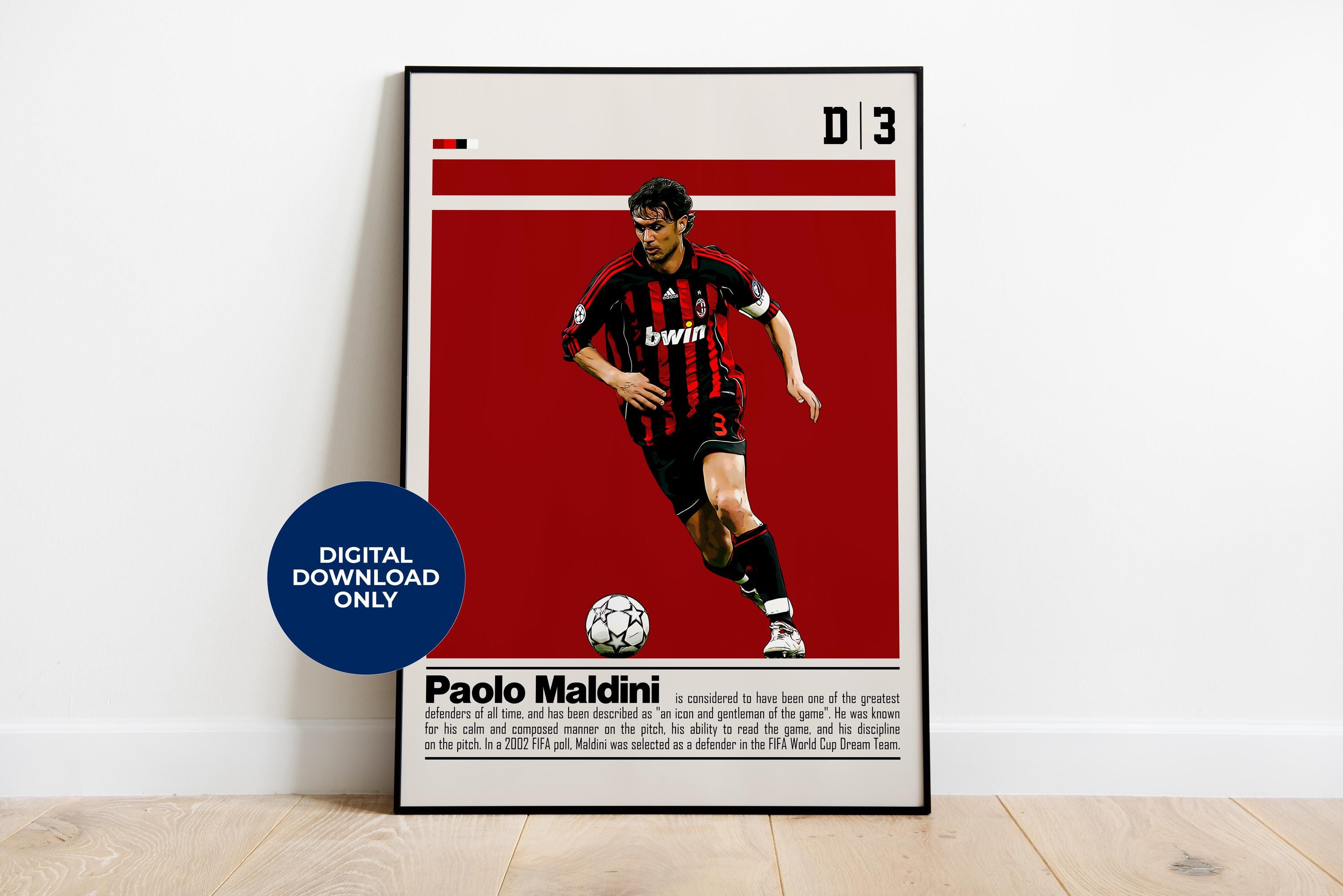 Paolo Maldini Digital Poster for Sports Fan Wall Art for Soccer