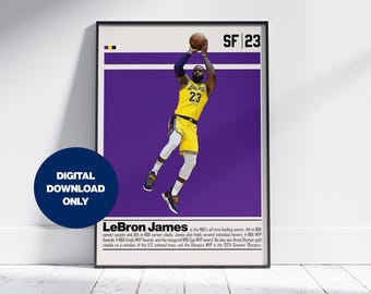 Lebron James Poster Digital Download | Printable Wall Art for basketball Fan | Mid Century Modern Decor for Bedroom & Office Sports Fan Gift