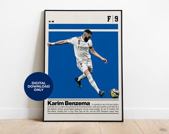 Karim Benzema Cyfrowy plakat dla fanów sportu Sztuka ścienna dla fanów piłki nożnej Nowoczesna dekoracja sportowa do sypialni i biura Cyfrowa sztuka ścienna