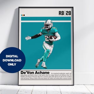 De'Von Achane digital affisch för sportfans väggkonst för fotbollsfans modern sportdekor för sovrum och kontor digital väggkonst