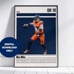Cartaz digital Bo Nix para fãs de esportes Arte de parede para fãs de futebol Decoração esportiva moderna para quarto e escritório Arte de parede digital