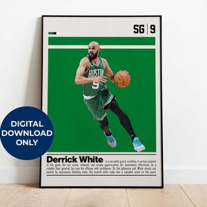 Póster digital de Derrick White para fanáticos de los deportes, arte mural para fanáticos del baloncesto, decoración deportiva moderna para dormitorio y oficina, arte mural digital