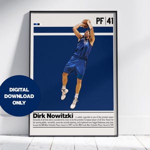 Poster digitale di Dirk Nowitzki per appassionati di sport, arte murale per appassionati di basket, decorazioni sportive moderne per camera da letto e ufficio, arte murale digitale