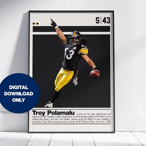 Troy Polamalu Digital Poster for Sports Fan Wall Art for Football Fans Modern Sports Decor for Bedroom & Office Digital Wall Art
