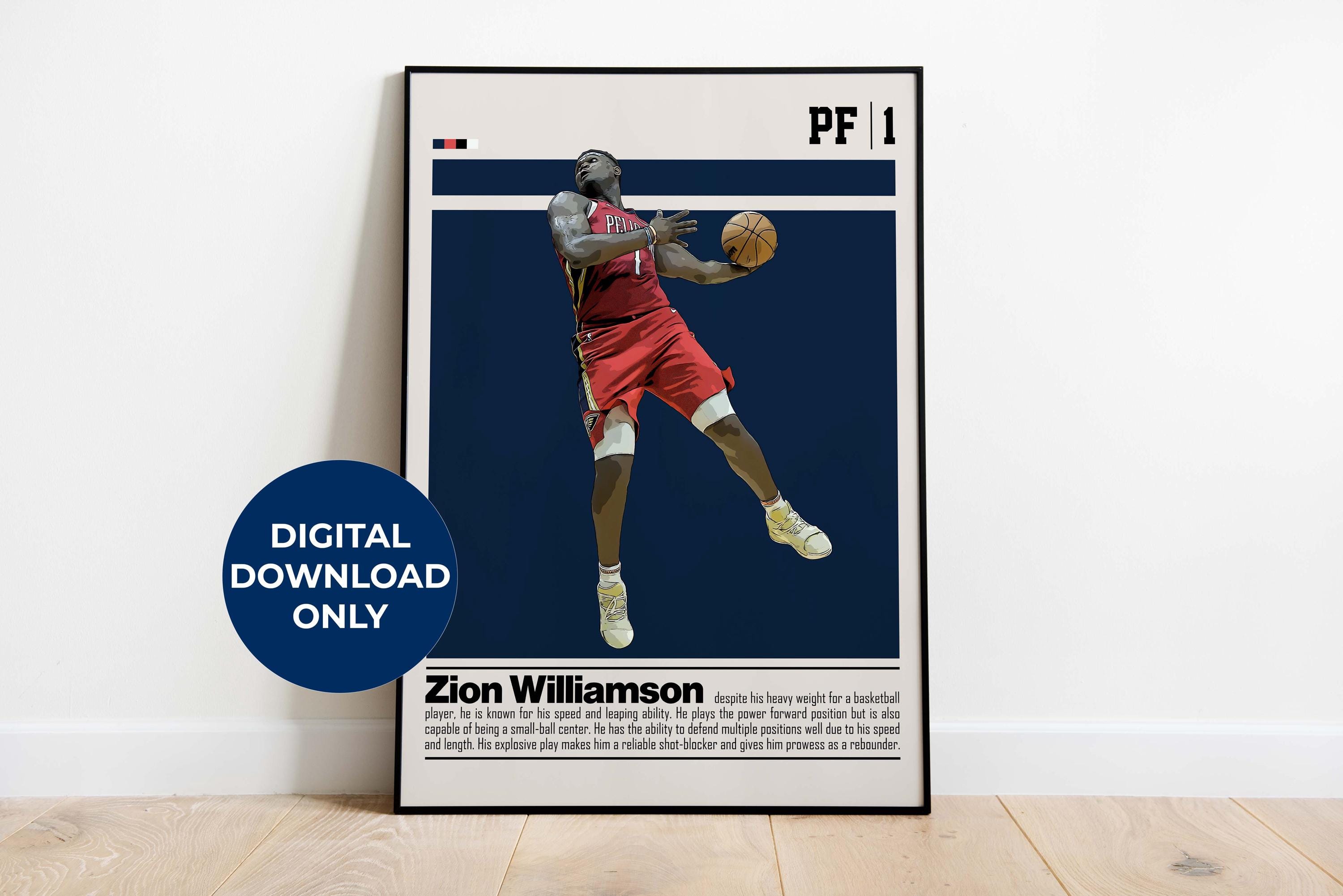 Zion Williamson Digital Poster for Sports Fan Wall Art for Basketball Fan Modern Sport Decor for Bedroom & Office Digital Wall Art