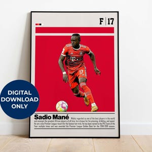 Póster digital de Sadio Mane para aficionados al deporte, arte mural para aficionados al fútbol, decoración deportiva moderna para dormitorio y oficina, arte mural digital.