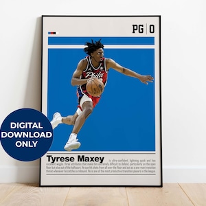 Tyrese Maxey Poster digitale per appassionati di sport da parete per appassionati di basket Decorazione sportiva moderna per camera da letto e ufficio Arte da parete digitale