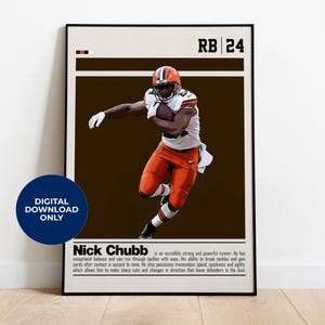 Nick Chubb Poster digitale per fan dello sport Arte murale per tifosi di calcio Arredamento sportivo moderno per camera da letto e ufficio Arte murale digitale