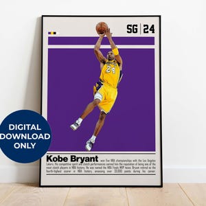 Poster digitale di Kobe Bryant per appassionati di sport, arte murale per appassionati di basket, decorazioni sportive moderne per camera da letto e ufficio, arte murale digitale
