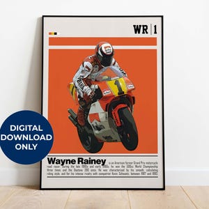 Wayne Rainey Digital Poster for Sports Fan Wall Art for MotoGP Fans Modern Sports Decor for Bedroom & Office Digital Wall Art