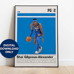 Shai Gilgeous-Alexander Digitales Poster für Sportfan Wandkunst für Baskebtall-Fans Moderne Sportdekoration für Schlafzimmer & Bürowandkunst