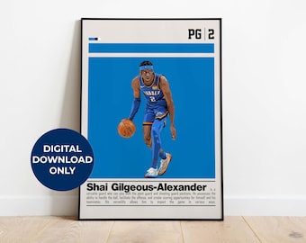 Shai Gilgeous-Alexander Digital Poster for Sports Fan Wall Art for Baskebtall Fans Modern Sports Decor for Bedroom & Office Wall Art