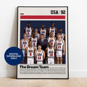 Poster Dream Team da scaricare in digitale / Arte murale stampabile per gli appassionati di basket / Arredamento moderno di metà secolo per camera da letto e ufficio, regalo per gli appassionati di sport