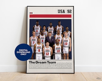 Dream Team Poster Digital Download | Printable Wall Art for Basketball Fans | Mid Century Modern Decor for Bedroom & Office Sports Fan Gift