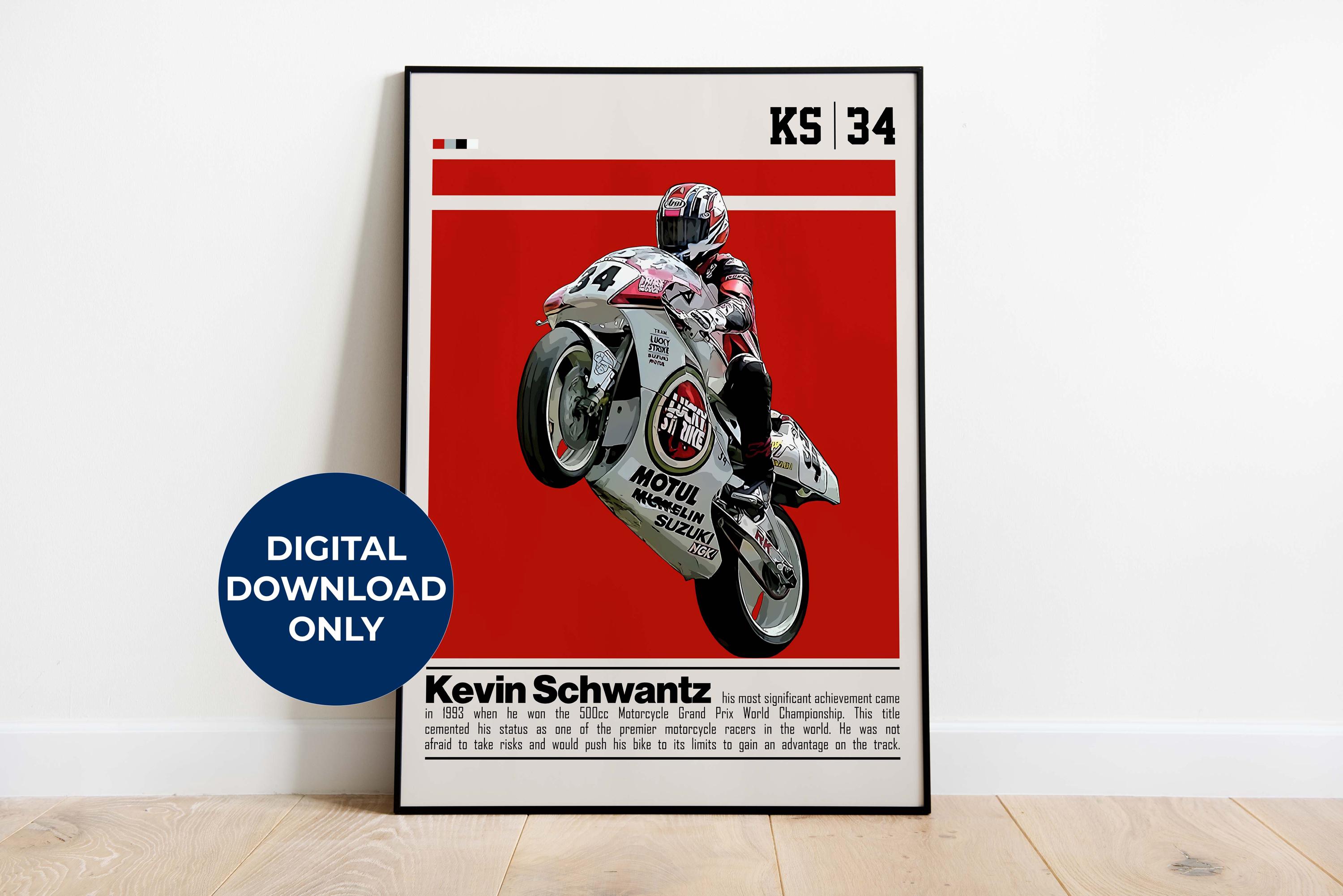 Kevin Schwantz Digital Poster for Sports Fan Wall Art for Motogp