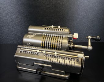 Vintage Thales Patent Mechanical Pinwheel Calculator, Dark Silver with Gold/Chrome Sheen | Fully Functional | Serial no. CER112806