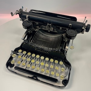 Máquina de escrever dobrável Corona vintage, 1935 LC Smith & Corona, máquina de escrever retrô leve e de bom funcionamento