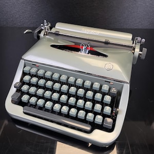 Vintage Metallic Teal Torpedo 18A Typewriter, (No. 975269), Year 1957, Fully Functional, Cleaned and Serviced Typing Machine with Case