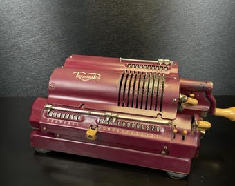 Vintage Triumphator Mechanical Pinwheel Calculator in Plum Magenta, Working 3 star Condition, No. 213700 CN1
