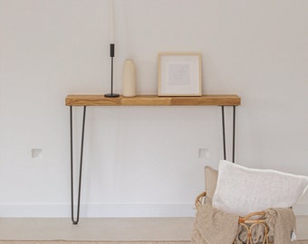 Handmade Solid Oak Console Table with Modern Design | Height 77 cm. | Depth 14.5 cm. | Width 30 - 120 cm.