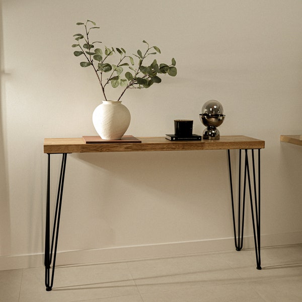 Table console en chêne massif fait main avec design moderne | Hauteur 77 cm | Profondeur 14,5 cm | Largeur 30 - 120 cm.