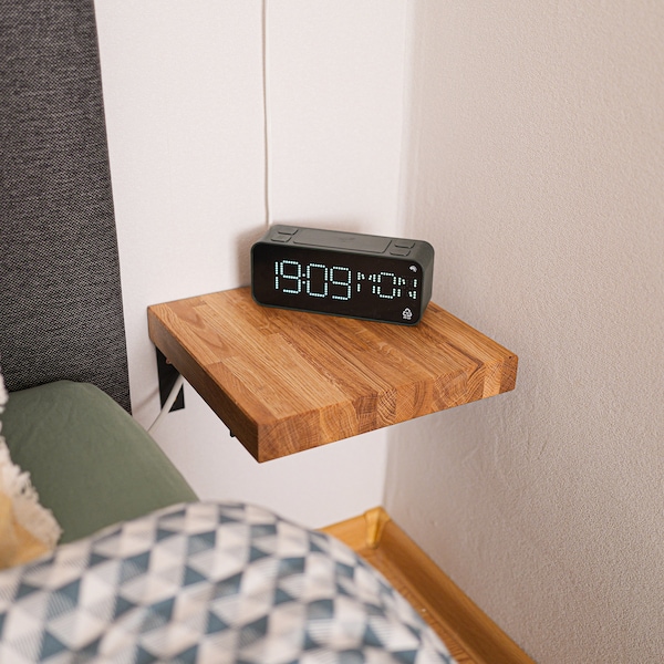 Floating Nightstand Shelf – Solid Oak Wall Mounted Bedside Table, Minimalist Space Saving Bedroom Furniture