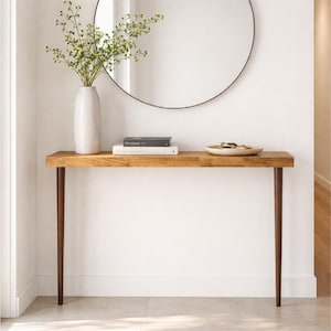 Handgemaakte massief eikenhouten bijzettafel: modern bruin pootaccent
