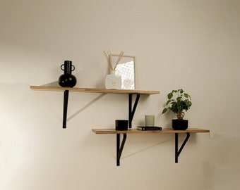 Rustic Oak Wooden Handmade Shelf Shelves With Metal Brackets | 22cm Depth x 2cm Thicknes