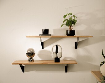 Rustic Premium Oak Wooden Handmade Shelf Shelves With Metal Brackets