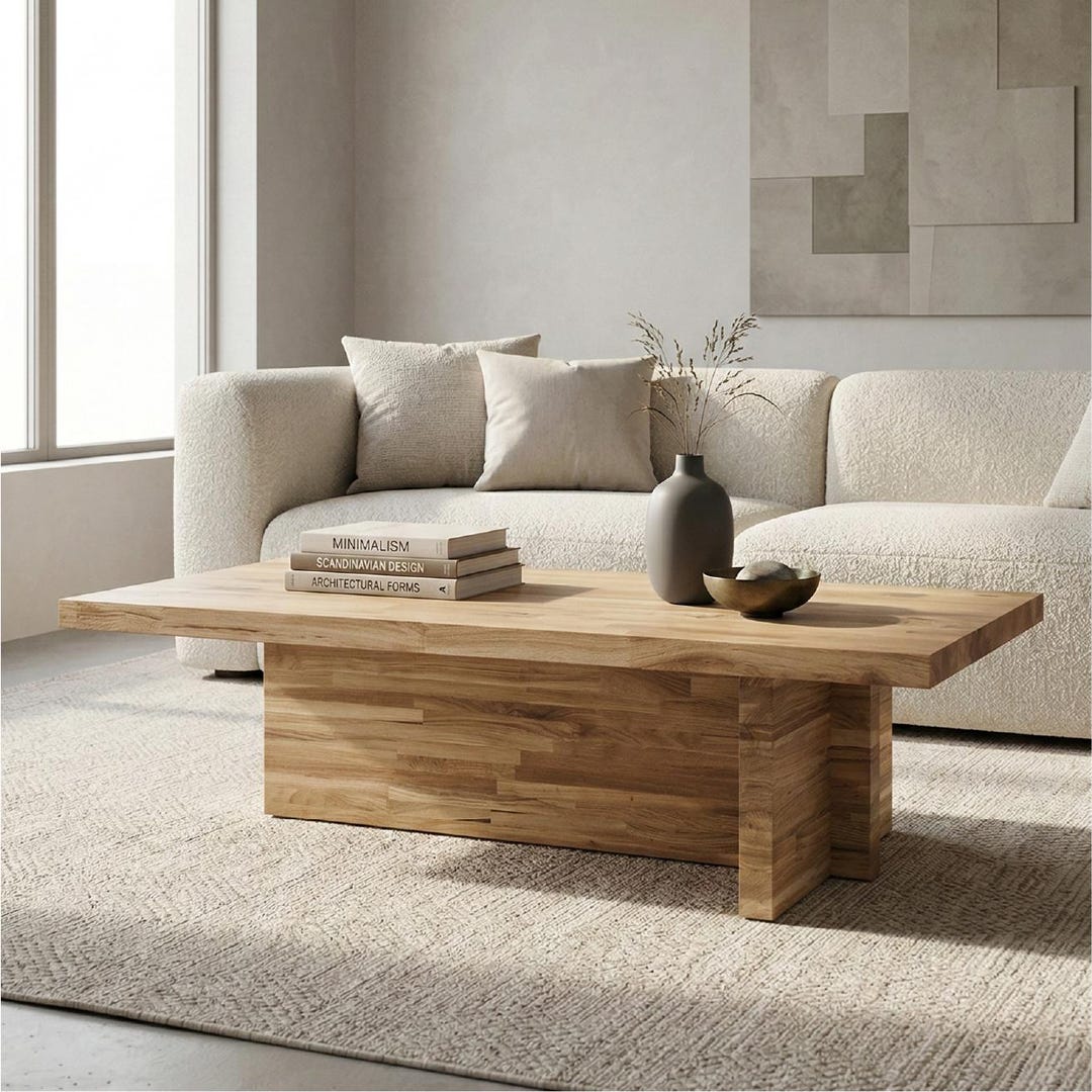 Handmade Solid Oak Coffee Table: Japandi Minimalist Center Table - Etsy