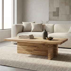 Table basse en chêne massif faite main : table de centre minimaliste Japandi