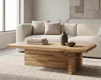 Mesa de centro minimalista de roble macizo hecha a mano: Japandi