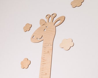 Natural Giraffe wood wall height chart for kids, Wooden wall decor, Nursery decor for baby girl, Growth chart ruler