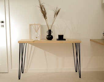 Table console en pin massif faite main au design moderne | Fabriqué à la main | 30 cm de profondeur x 4 cm d'épaisseur